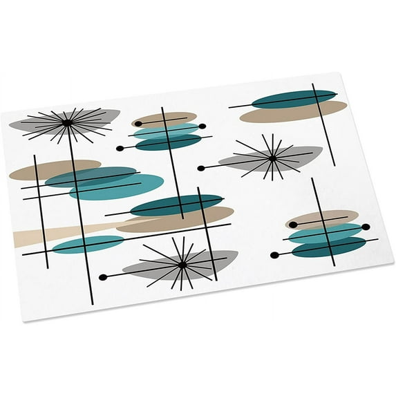 Welcome Doormat Mid Century Lotus Floral Teal Oval Stripes White Back Indoor Outdoor Entrance Door Mat Bath Rug Front Door Mats Kitchen Door Mats Porch Mats Home Decor 32 x20 Inch