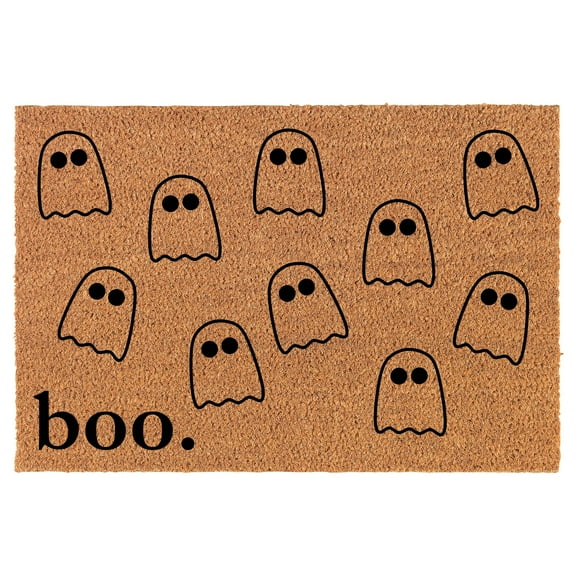 Welcome Doormat Natural Coco Coir Door Mat Boo Ghosts Full Halloween Funny (24" x 16")
