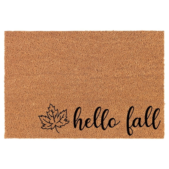 Welcome Doormat Natural Coco Coir Door Mat Hello Fall Leaf Corner (24" x 16")
