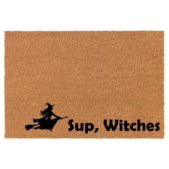 Welcome Doormat Natural Coco Coir Door Mat Sup, Witches Halloween Funny CORNER (24" x 16")