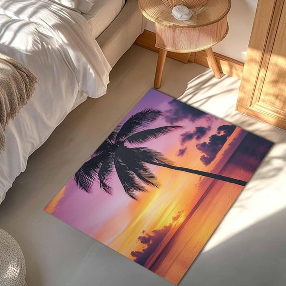 Welcome Doormat Non-Slip Bath Rug 16x24 Inch Beach Sunset Coconut Tree Indoor Kitchen Floor Door Mat Summer Ocean Scenery Water Absorption Entrance Mat Home Decor