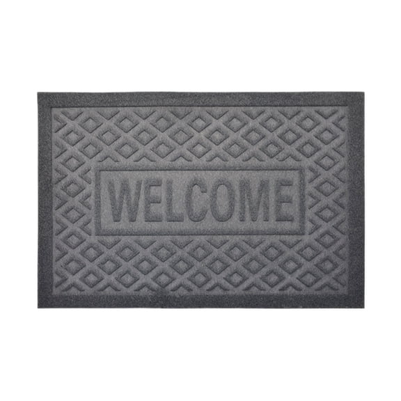 Welcome Doormat Pattern Embossed Entryway Rug Gray PVC Waterproof Scraper Mat for Front Door Porch Indoor Outdoor Use Easy Clean Floor Mat