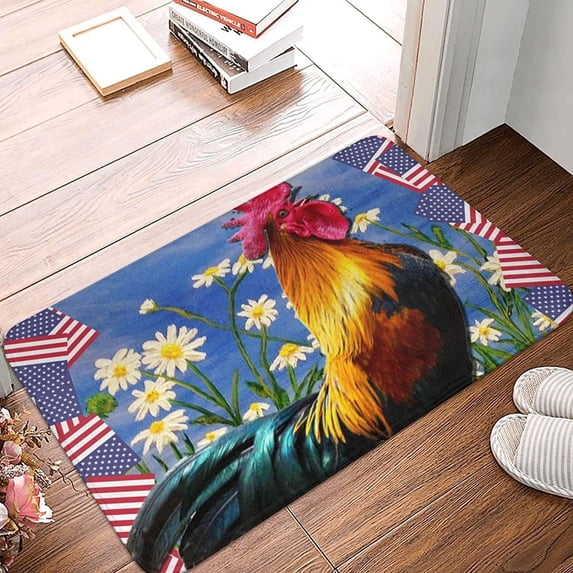 Welcome Doormat Rooster Us Flag Indoor Outdoor Entrance Door Mat Bath Rug Decorative Front Door Mats Kitchen Door Mats Porch Mats Home Decor 24 x16 Inch