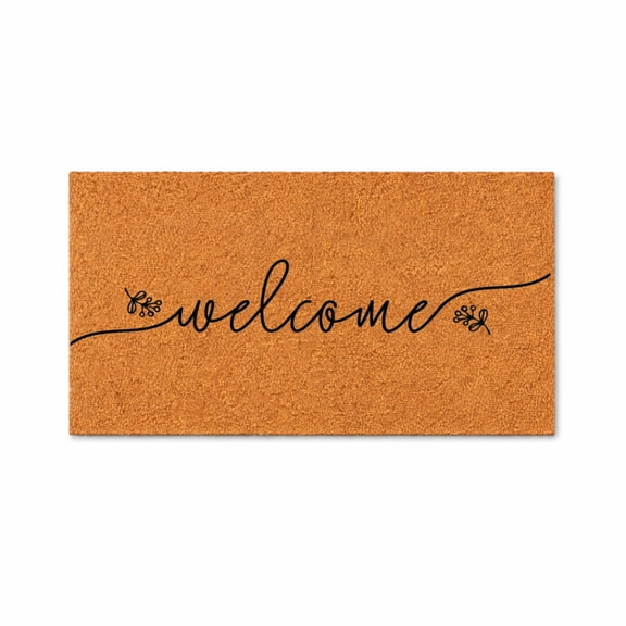 Welcome Doormat, Script Welcome Entryway Mat With Decorative Vine Design (16x24 inches) WoodByStu 1720