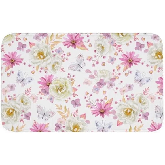 Welcome Doormat Spring Butterflies and Roses Indoor Outdoor Entrance Door Mat Bath Rug Decorative Front Door Mats Kitchen Door Mats Porch Mats Home Decor 24 x36 Inch