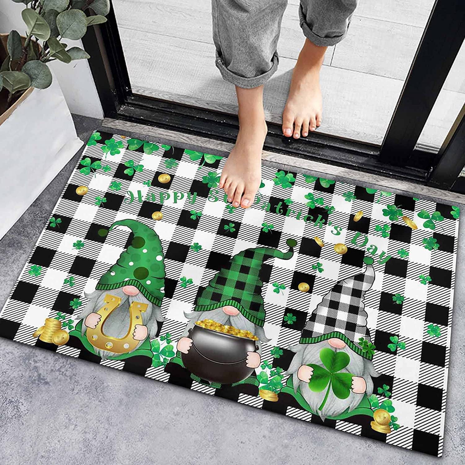 TREWAVE Christmas Welcome Doormat - Gnome Buffalo Plaid, Non-Slip, 29x17 Inch - View #8