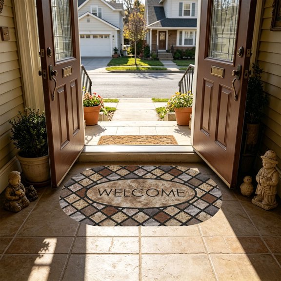 Welcome Doormat, Stones Texture Door Mat, Heavy Duty Absorbent Dirt Trapping Entrance Rug, Absorbent Non Slide Doormat for Front Door Entryway Heavy Duty Indoor Outdoor Entrance Rug