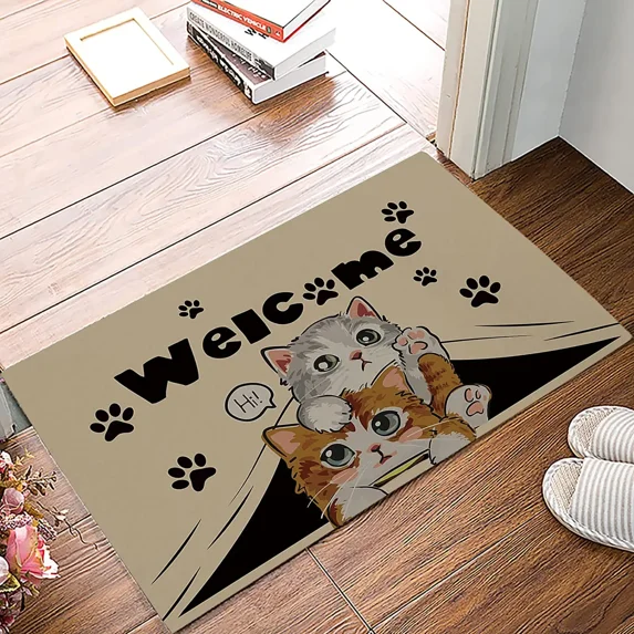 Welcome Doormat Sunflower Entrance Door Mat Buffalo Kitchen Decor Non-Slip Carpet Rugs Decorative for Home Bathroom Bedroom