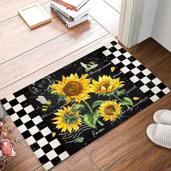 Welcome Doormat Sunflower Entrance Door Mat Buffalo Kitchen Decor Non-Slip Carpet Rugs Decorative for Home Bathroom Bedroom