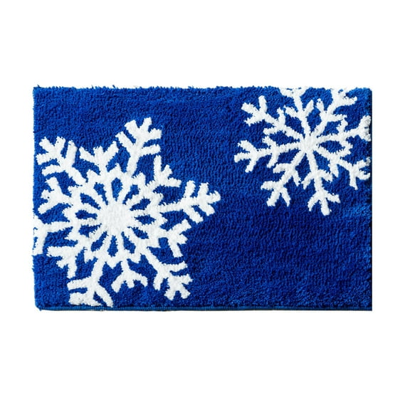 Welcome Doormat - Washable Low Profile Front Door Mat for Indoor Outdoor Entryway, Winter Xmas Holiday Use, Polyester Material,60x90cm/23.62x35.43inch,Blue