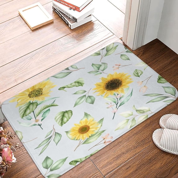 Welcome Doormat Watercolor Sunflower Indoor Outdoor Entrance Door Mat Bath Rug Decorative Front Door Mats Kitchen Door Mats Porch Mats Home Decor 30 x18 Inch