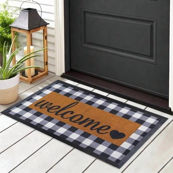 Welcome Doormat With Checkered Border - 50x80cm Outdoor Entry Mat