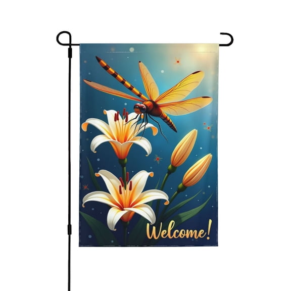 Welcome Dragonfly Lily Garden Flag Double Sided 12x18 Inch Outdoor Decor Summer Spring Floral Yard Flag House Patio Lawn Decoration
