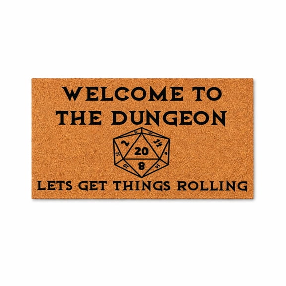 Welcome To The Dungeon Doormat, D Dice Doorknob Mat, Tabletop RPG Entryway Decor, Dungeon Master Gift, Lets Get Rolling Quote 3547 (24x36 inches) 3547