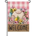 thumbnail image 1 of Welcome Easter Bunny Small Decorative Garden Flag, Cute Rabbit Eggs Flower Pink Plaid Check Yard Lawn Outside Decor, Farmhouse Burlap Outdoor Home Decoration Double Sided 12 x 18, 1 of 6