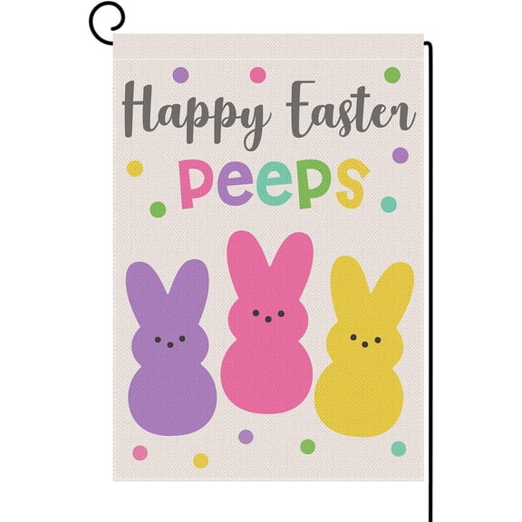 Welcome Easter Garden Flag 12x18 Inch Double Sided Happy Easter Peeps Small Burlap Flag Holiday Yard Home Outdoor Decoration