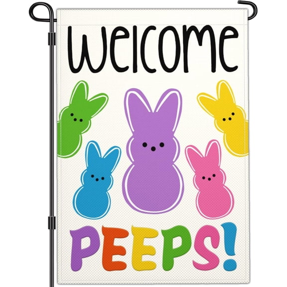 Welcome Easter Garden Flags for Outside 12x18 Double Sided Easter Bunny Peeps Yard Decor Spring Garden Flag Outdoor House Holiday Decorations Banner