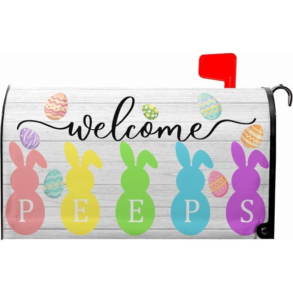Welcome Easter Mailbox Cover Magnetic Standard Size Easter Cute Bunny Mailbox Covers 21x18 Inch Spring Peeps Mail Box Wrap Post Letter Box Wraps for Garden Yard Home Decor