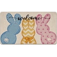 thumbnail image 1 of Welcome Easter Peeps Bunny Decorative Front Door Mat, Cute Rabbit Doormat Indoor Outdoor Non-Slip Floor Entryway Rug, Spring Home Kitchen Decoration 17x30 Inch, 1 of 6
