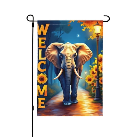Welcome Elephant Garden Flag 12x18 Inch Double Sided – Sunflower & Lamp Post Outdoor Yard Decoration For Porch, Lawn & Patio