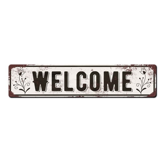 Welcome Entrance Floral Rustic Farmhouse Door Entryway Sign Outdoor Entrance Sign Guest Room Sign Airbnb Sign Small Business Signs Size: 4 x 16 Inch