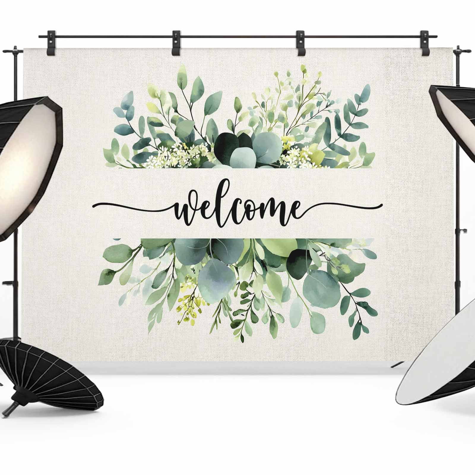 Welcome Eucalyptus Leaves Photography Backdrop 7x5FT, Linen Texture Vintage Photo Backdrops, Background for Photography Studio Photo Studio Background, Back Drop for Photoshoot