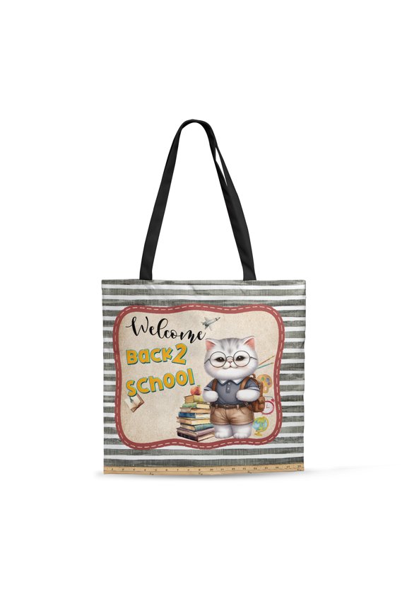 Welcome Exotic Shorthair Back to School Vintage Retro All Over Print 3D Canvas Tote Bag Cat Lover Kitten Owner Gifts Reusable Handbag - 02012