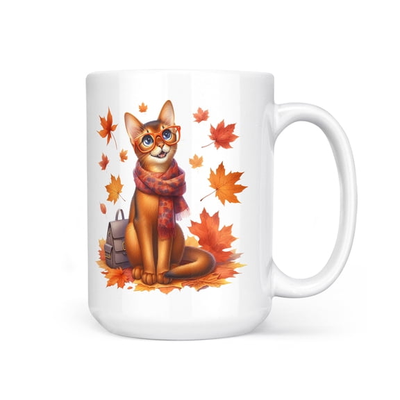 Welcome Fall Abyssinian Enjoys School Time Autumn Fall Leaves Mug Cat Lover Kitten Owner Gifts Coffee Tea Cup - 02013