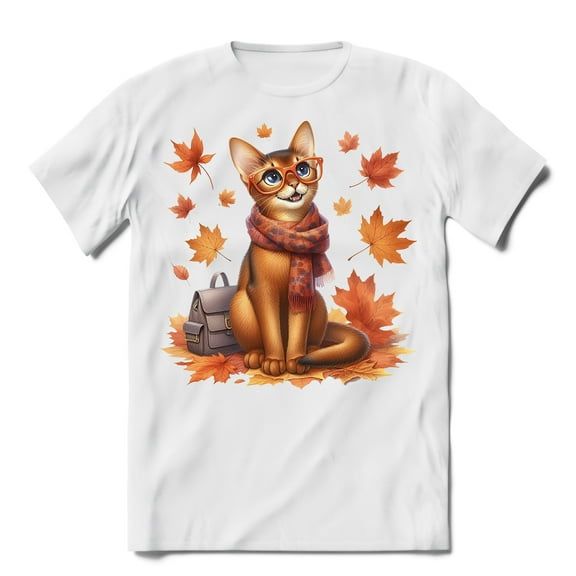 Welcome Fall Abyssinian Enjoys School Time Autumn Fall Leaves Shirt T-shirt Unisex Merch Cat Lover Kitten Owner Gifts - 02013