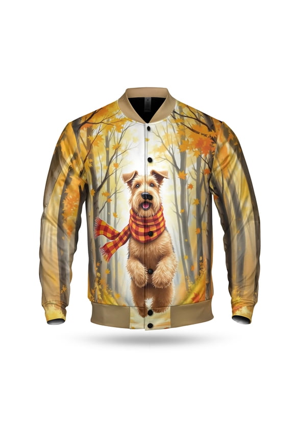 Welcome Fall Airedale Terrier Strolling Through the Autumn Maple Forest All Over Print 3D Baseball Jacket Dale Waterside Dog Lover Bomber Jacket Softball - 12012