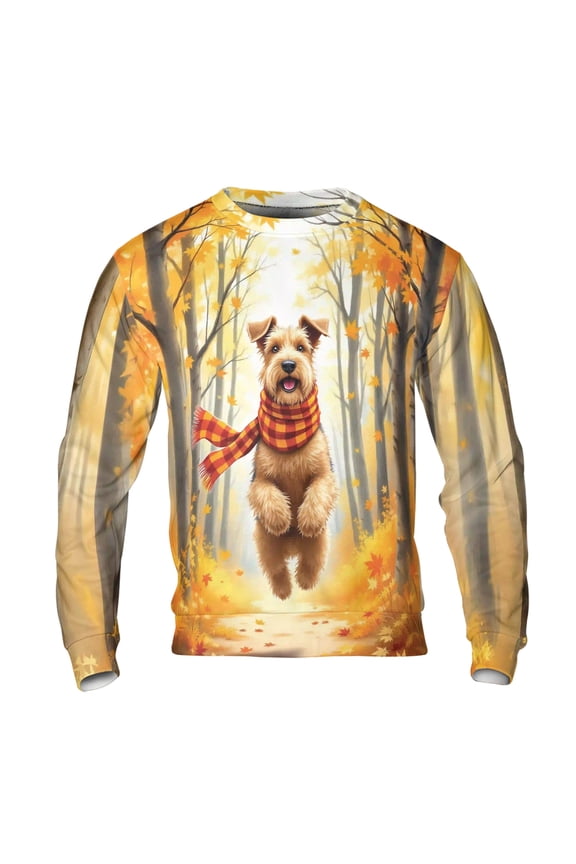 Welcome Fall Airedale Terrier Strolling Through the Autumn Maple Forest All Over Print 3D Sweatshirt Unisex Merch Dale Waterside Dog Lover - 12012