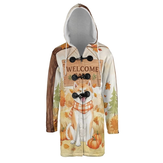Welcome Fall Akita Cozy Autumn Field Pumpkins Golden Leaves All Over Print 3D Hooded Duffle Toggle Coat Inu Dog Lover - 12013