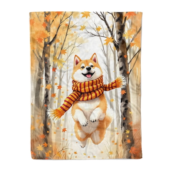 Welcome Fall Akita Strolling Through the Autumn Maple Forest Cozy Fleece Blanket Inu Dog Lover Warm Soft Throw Blanket - 12012