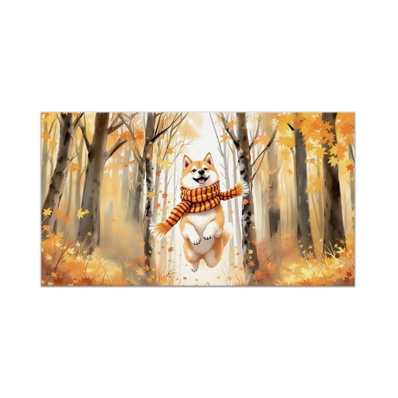 Welcome Fall Akita Strolling Through the Autumn Maple Forest Doormat Inu Dog Lover Indoor Outdoor Welcome Mat - 12012