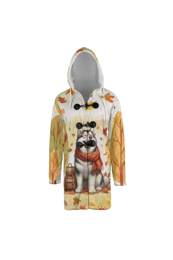 Welcome Fall Alaskan Malamute Enjoys School Time Autumn Fall Leaves All Over Print 3D Hooded Duffle Toggle Coat Alaska Mal Dog Lovers Gifts - 02013