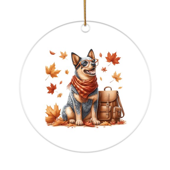 Welcome Fall Australian Cattle Dog Enjoys School Time Autumn Fall Leaves Acrylic Round Ornament Heeler Lover Gifts Home Tree Decor - 02013