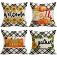 thumbnail image 1 of Welcome Fall Autumn Gather Quote Throw Pillow Cover Set of 4 18x18 Inch Outdoor Sunflowers Pumpkin Decor Farmhouse Decorative Pillow Case Cotton Linen Home Pillowcase&nbsp;for Couch (WFG 4PCS), 1 of 6