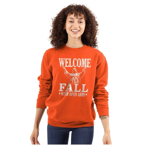 Welcome Fall Autumn Jesus Vibes Women Crewneck Sweatshirt Brisco Brands L