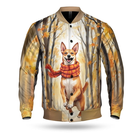 Welcome Fall Basenji Strolling Through the Autumn Maple Forest All Over Print 3D Baseball Jacket African Barkless Dog Lover Bomber Jacket Softball - 12012