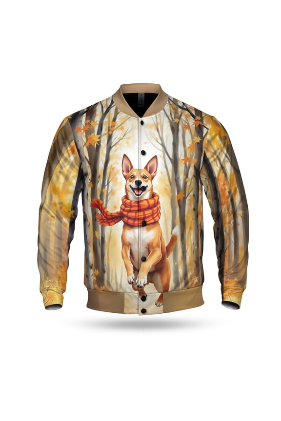 Welcome Fall Basenji Strolling Through the Autumn Maple Forest All Over Print 3D Baseball Jacket African Barkless Dog Lover Bomber Jacket Softball - 12012
