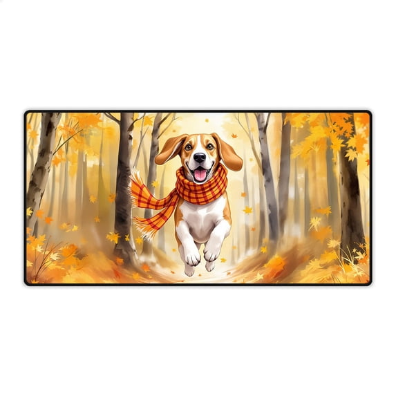 Welcome Fall Beagle Strolling Through the Autumn Maple Forest Desk Mat Full Keyboard Mouse Pad Beagles Dog Lover Gifts Idea Large Mousepad - 12012