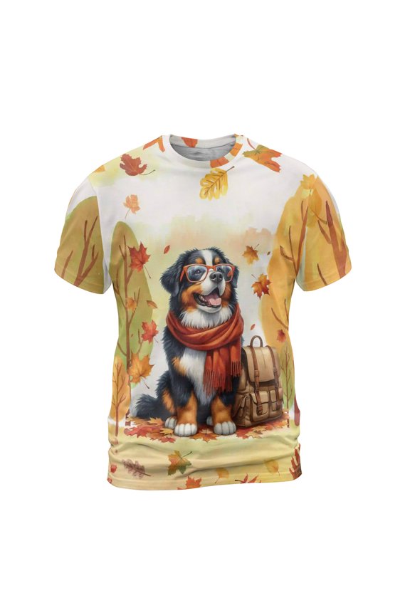 Welcome Fall Bernese Mountain Enjoys School Time Autumn Fall Leaves All Over Print 3D Shirt Unisex Merch Berner Lover Gifts - 02013