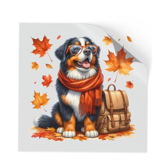 Welcome Fall Bernese Mountain Enjoys School Time Autumn Fall Leaves Cutout Transfer Sticker Berner Lover Gifts Transparent Decal Art Decor - 02013
