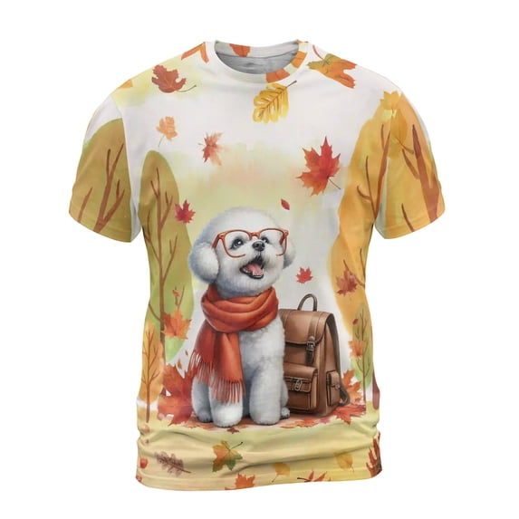 Welcome Fall Bichon Frise Enjoys School Time Autumn Fall Leaves All Over Print 3D Shirt Unisex Merch Bichons Dog Lovers Gifts Idea - 02013