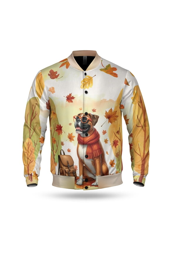 Welcome Fall Boxer Enjoys School Time Autumn Fall Leaves All Over Print 3D Baseball Jacket Boxers Dog Lover Gifts Idea Bomber Jacket Softball - 02013
