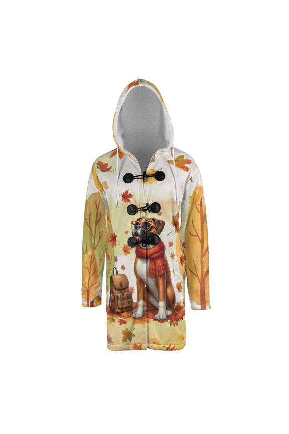 Welcome Fall Boxer Enjoys School Time Autumn Fall Leaves All Over Print 3D Hooded Duffle Toggle Coat Boxers Dog Lover Gifts Idea - 02013