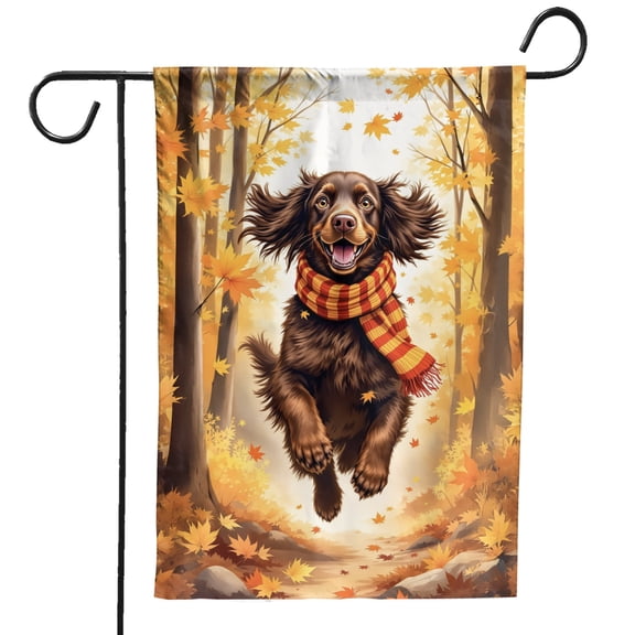 Welcome Fall Boykin Spaniel Strolling Through the Autumn Maple Forest Garden Flag 12x18in Double Sided Dog Lover Outdoor Decor - 12012