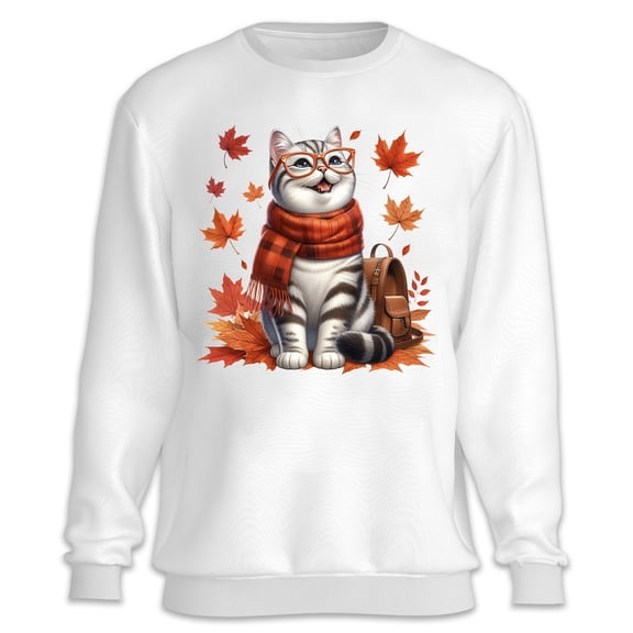 Welcome Fall British Shorthair Enjoys School Time Autumn Fall Leaves Sweatshirt Unisex Merch Cat Lover Kitten Owner Gifts - 02013