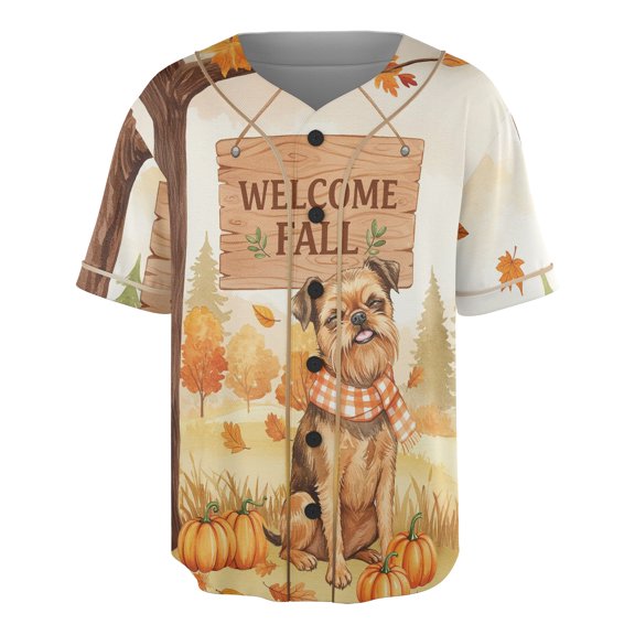 Welcome Fall Brussels Griffon Cozy Autumn Field Pumpkins Golden Leaves All Over Print 3D Baseball Shirt Griff Dog Lover Softball Sport - 12013