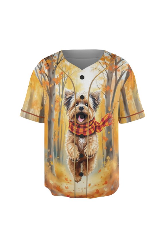 Welcome Fall Brussels Griffon Strolling Through the Autumn Maple Forest All Over Print 3D Baseball Shirt Griff Dog Lover Softball Sport - 12012
